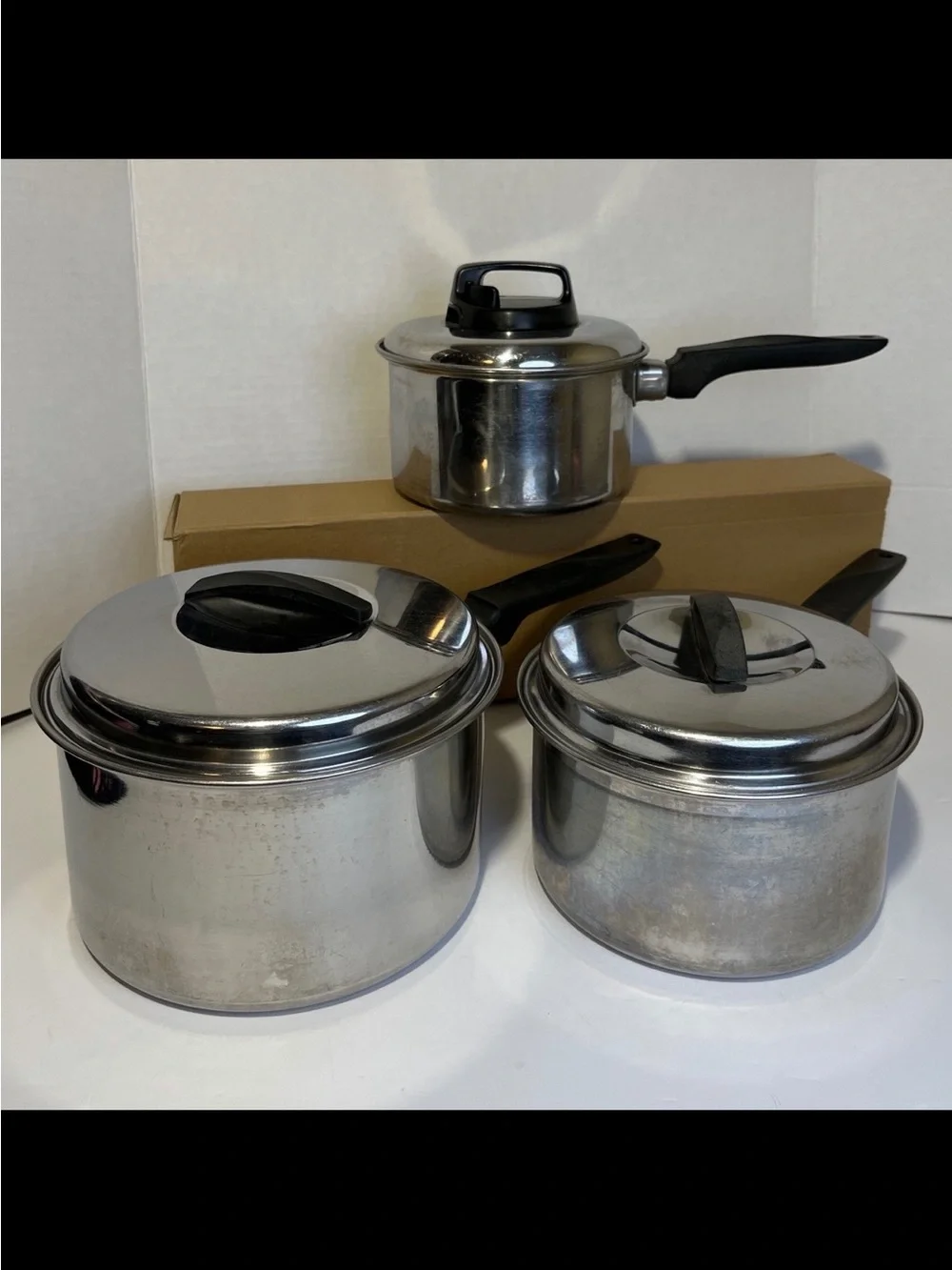 Vintage Ekco Stainless Steel Saucepan Set with Lids - Silver